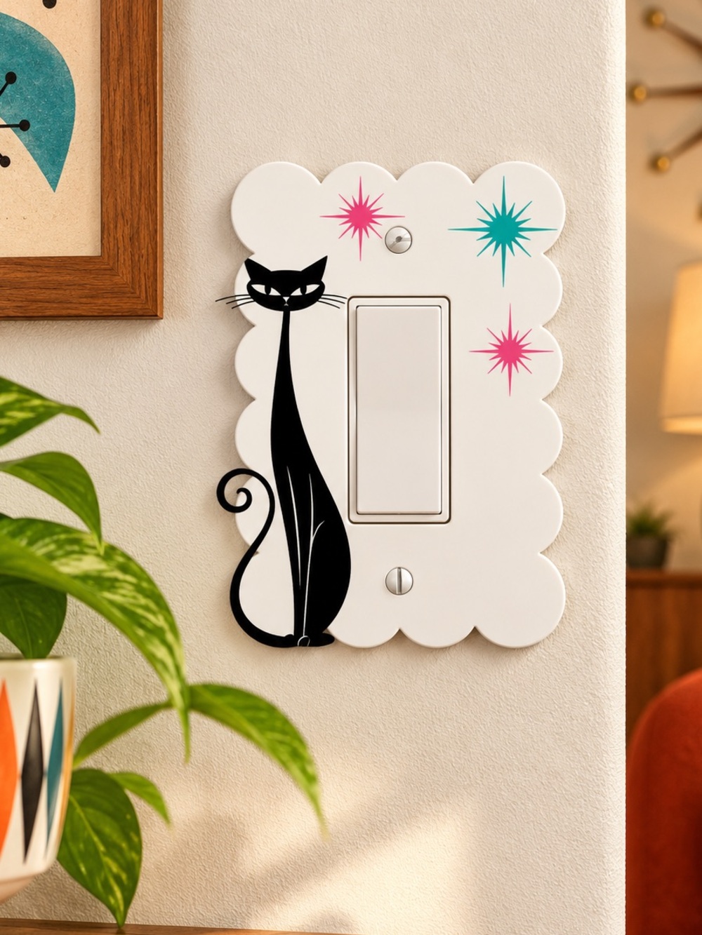 2/$25 Retro Atomic Black Cat 3D Printed Light Switch Cover MCM